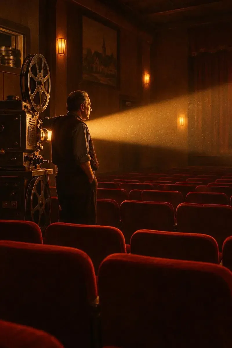 最后的排片员（The Last Projectionist）影片海报，欧美大片剧情、电影题材，2026 年上映